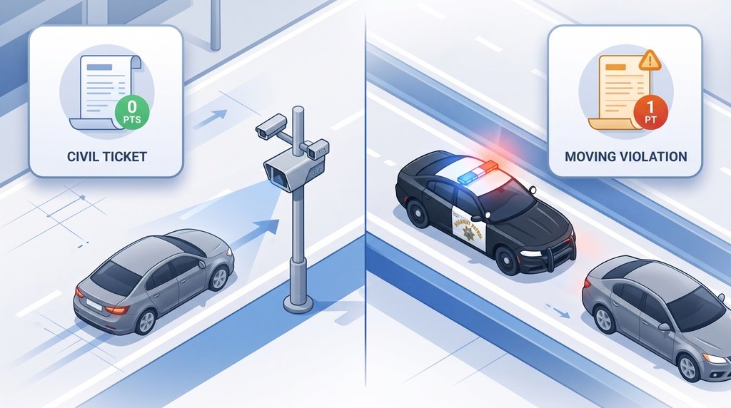camera ticket vs officer speeding citation california dmv